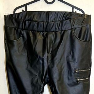 Black Faux Leather Joggers